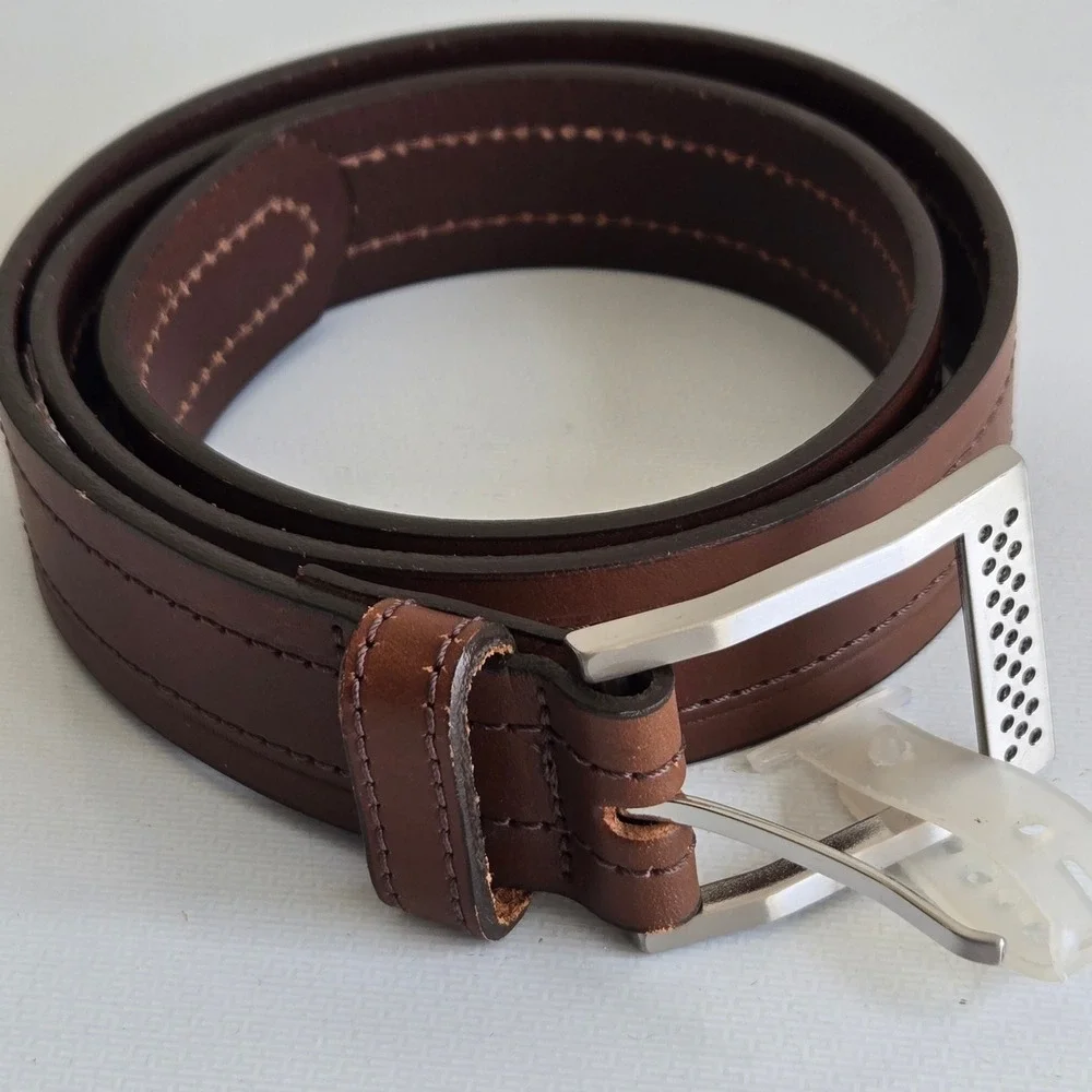Canterbury Golf Mens Brown Leather Belt 32 Made in Canada Silver Buckle 014073-2